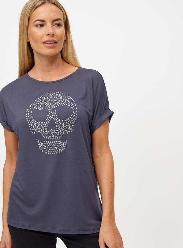 Halloween Skull Hotfix Embellished T-Shirt 22